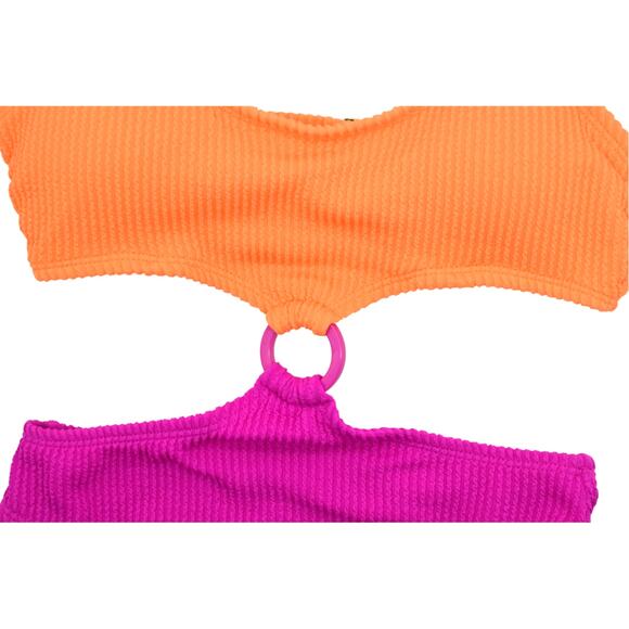 Salt + Cove Juniors' Colorblocked One-Piece Monokini, Peach Fuchsia - Picture 3 of 5